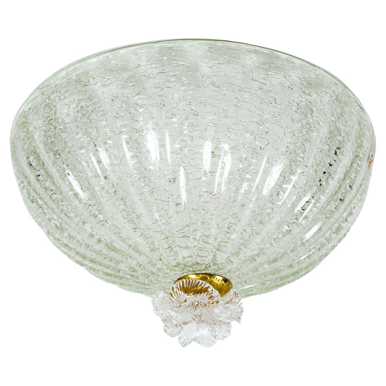 Modern Pair of Murano Blown Dome-Shaped Semi-Flushmount Ceiling Fixtures, UL Certified For Sale