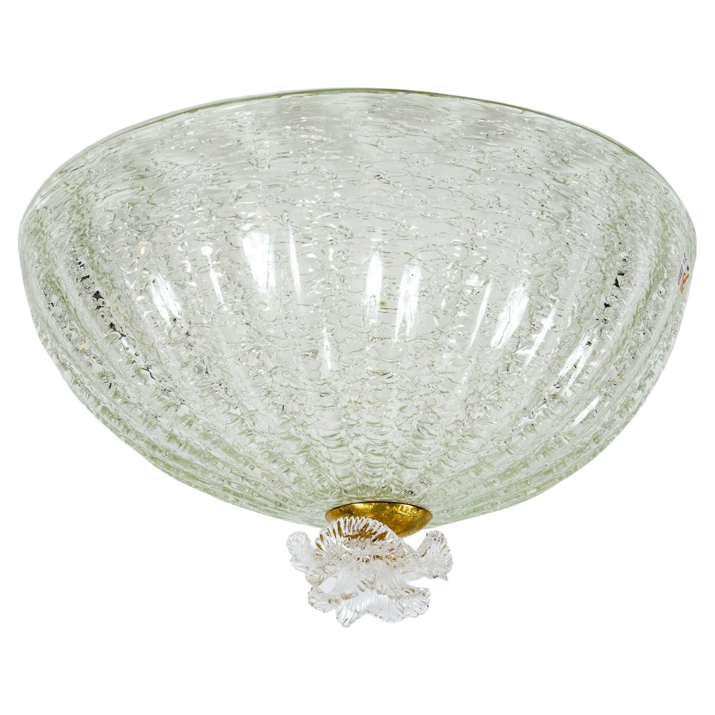 Italian Pair of Murano Blown Dome-Shaped Semi-Flushmount Ceiling Fixtures, UL Certified For Sale