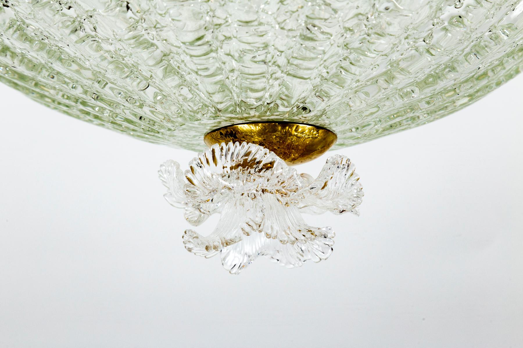 Blown Glass Pair of Murano Blown Dome-Shaped Semi-Flushmount Ceiling Fixtures, UL Certified For Sale