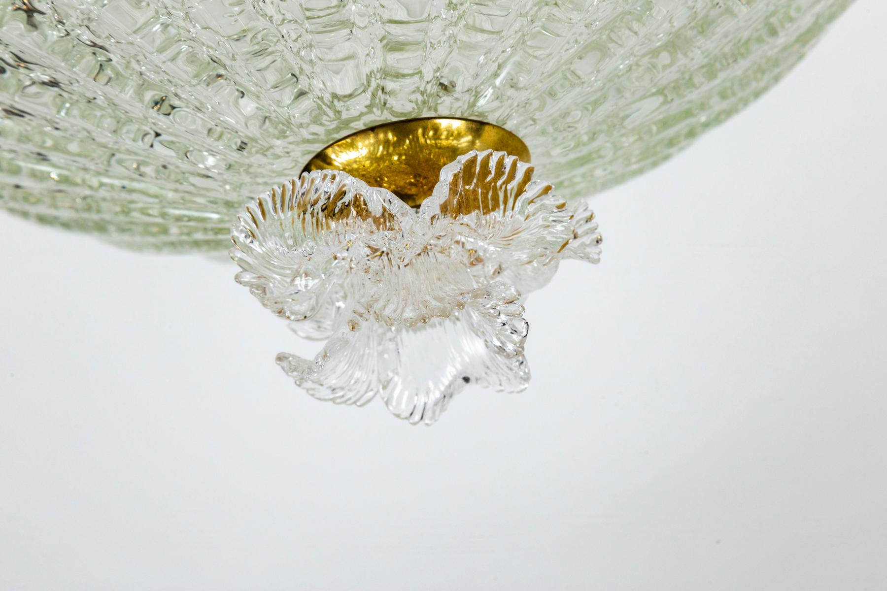 Pair of Murano Blown Dome-Shaped Semi-Flushmount Ceiling Fixtures, UL Certified For Sale 1