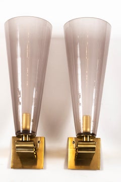 Pair of Murano Blown Fluted Amethyst Wall Lights, Contemporary