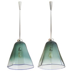 Pair of Murano Blown Glass Faceted Lanterns, Italy, 1970s