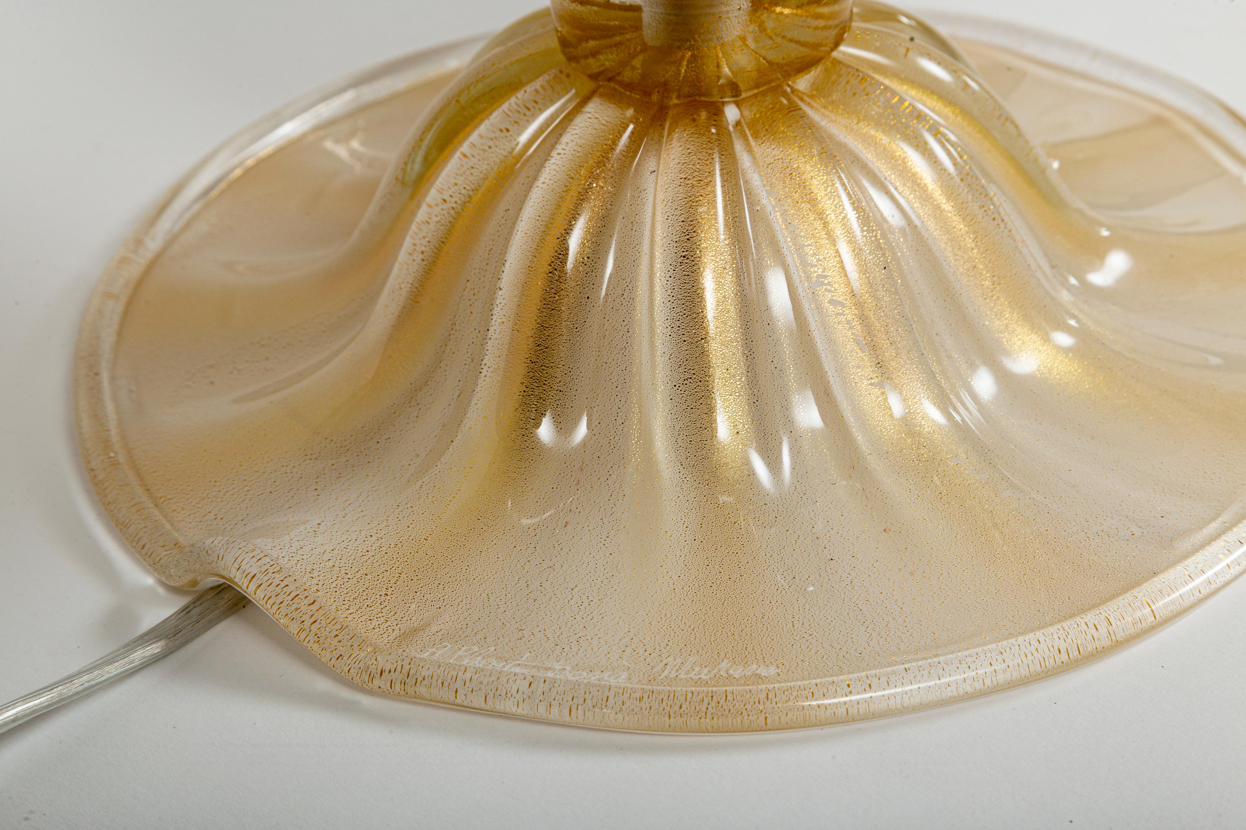 Italian Pair of Murano Blown White Gold Reeded ‘Balonton’ Lamps For Sale