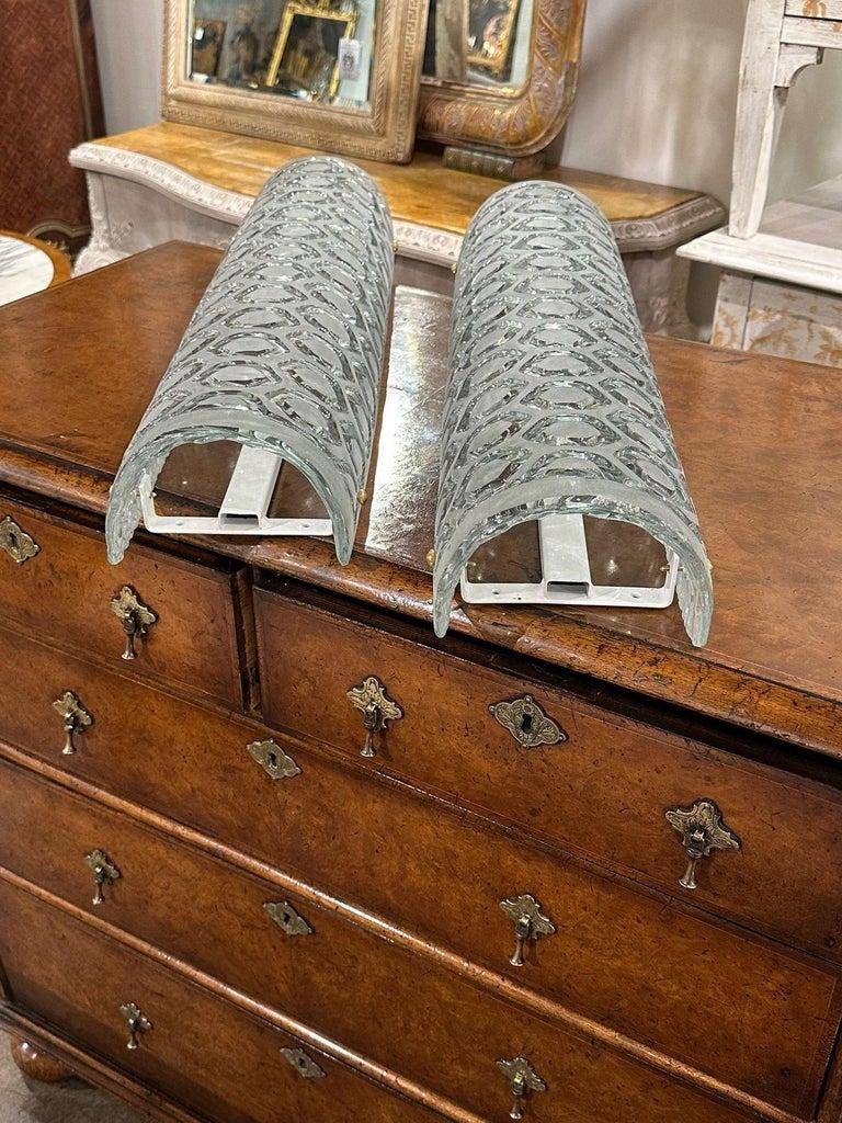 Contemporary Pair of Murano Blue Glass Hex Form Sconces For Sale