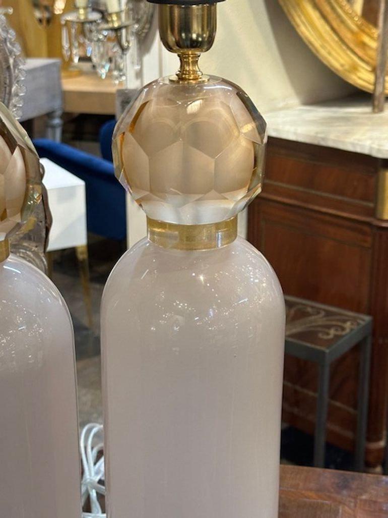 Pair of Murano Blush Glass Ball Lamps In Good Condition For Sale In Dallas, TX