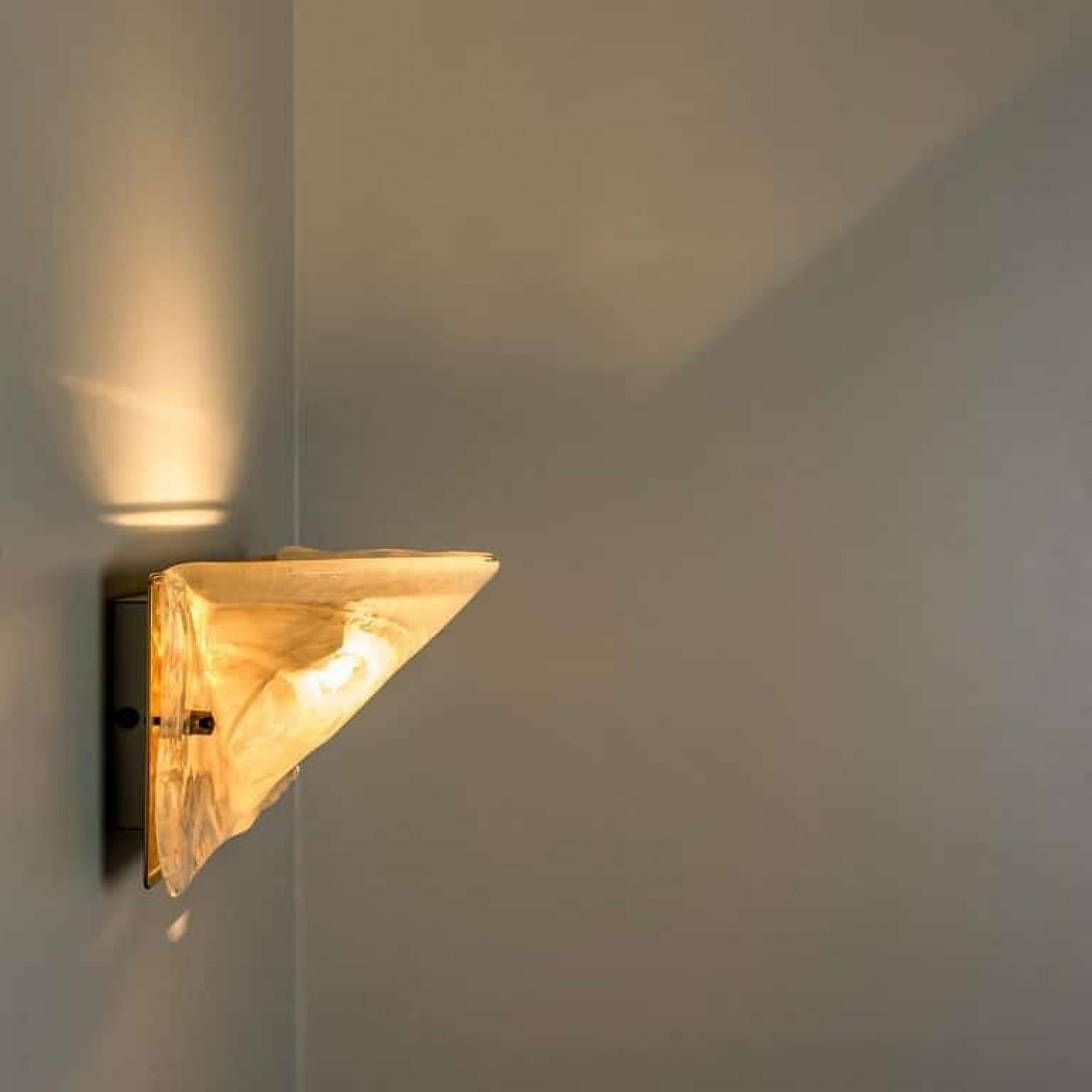 Paire d'appliques en laiton et verre de Murano, Hillebrand, 1975 en vente 2