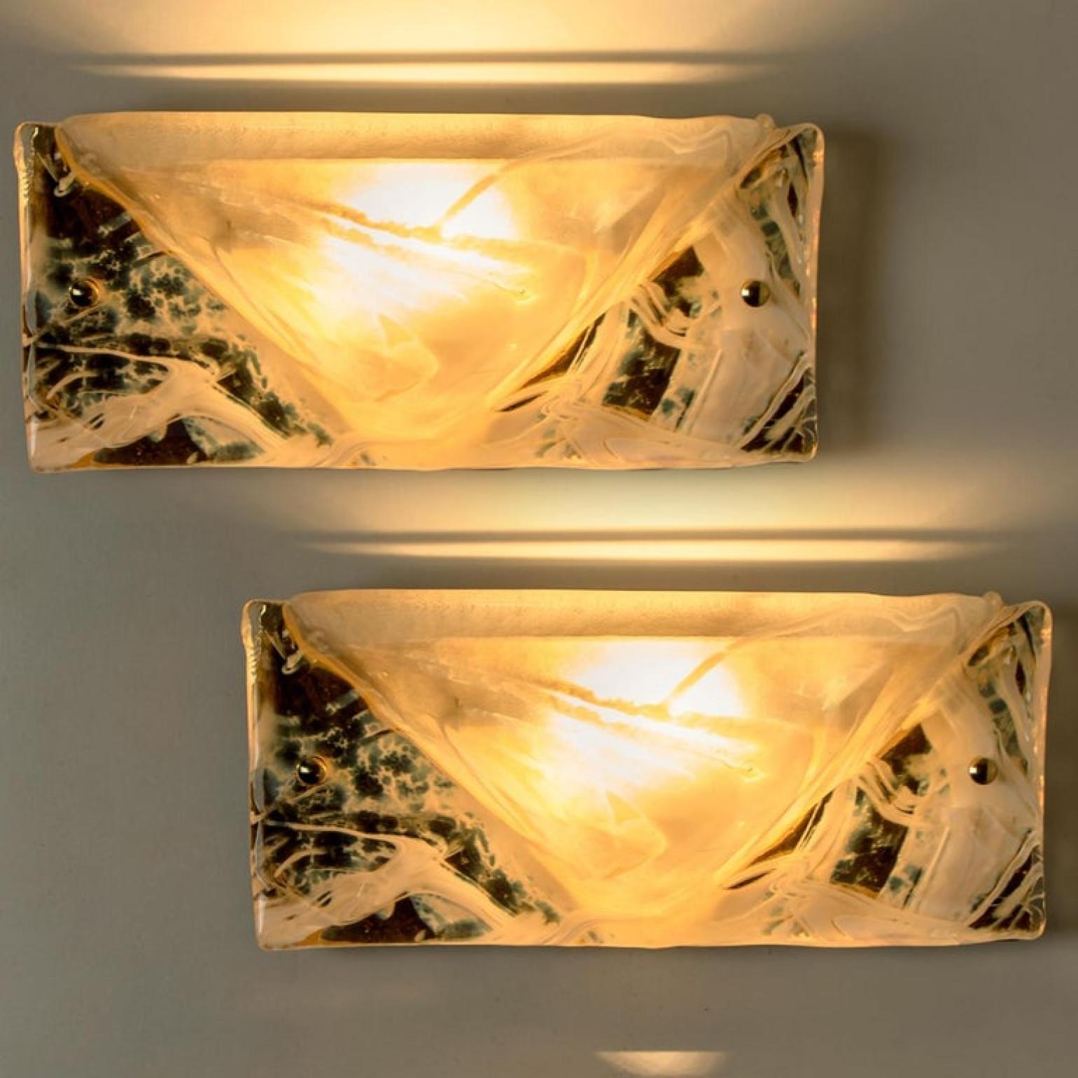 Pair of Murano Brass and Glass Wall Lights, Hillebrand, 1975 For Sale 6