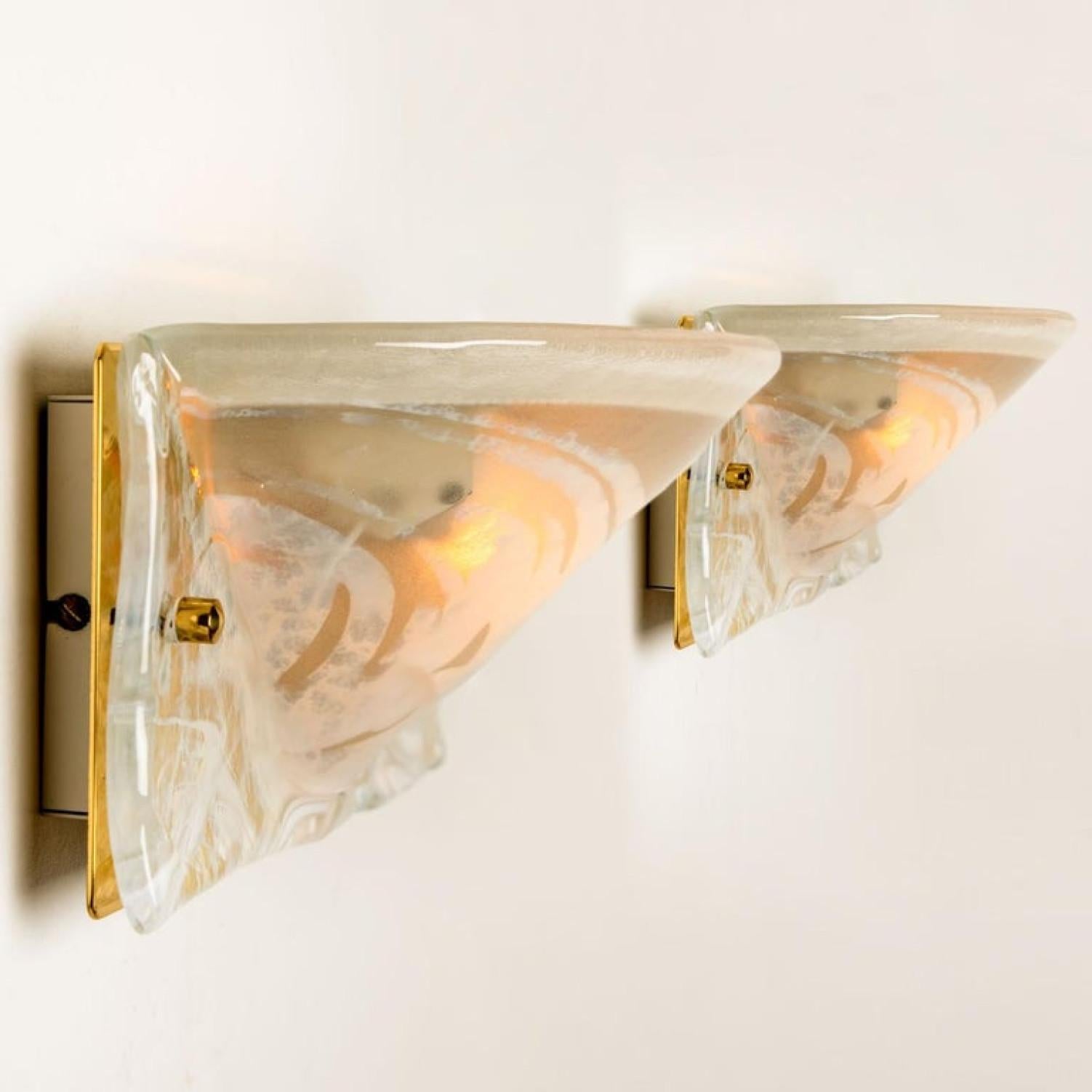Pair of Murano Brass and Glass Wall Lights, Hillebrand, 1975 For Sale 7