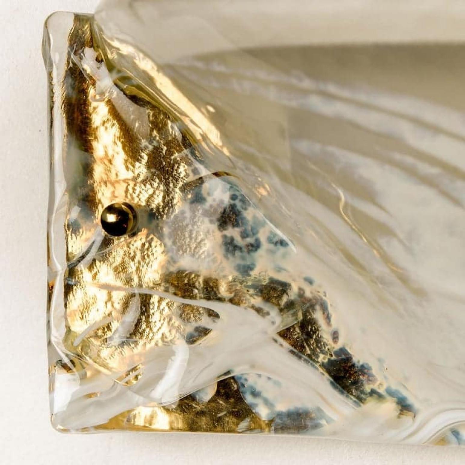 Mid-Century Modern Paire d'appliques en laiton et verre de Murano, Hillebrand, 1975 en vente