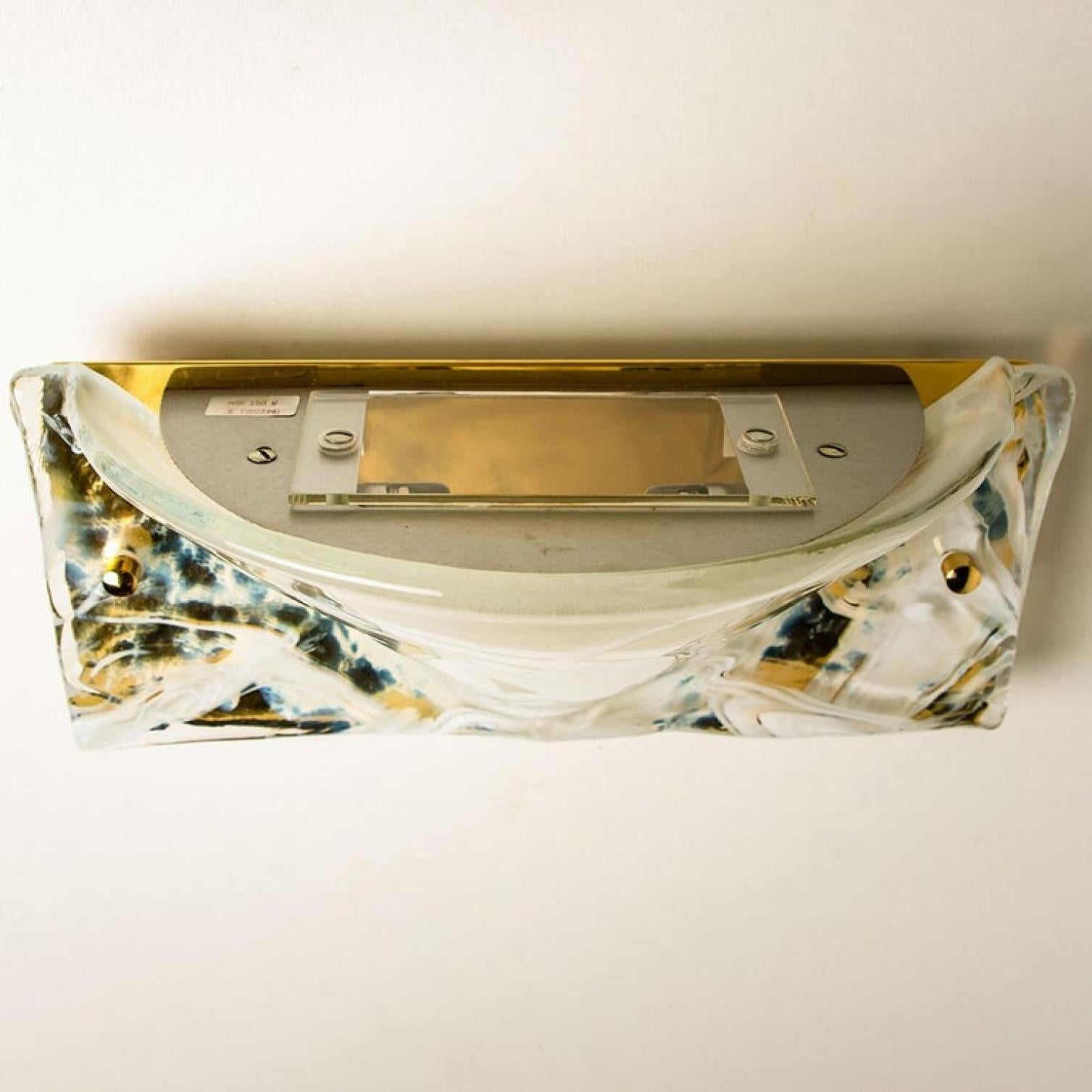 Ein Paar Murano Wandleuchten aus Messing und Glas, Hillebrand, 1975 im Zustand „Gut“ im Angebot in Rijssen, NL