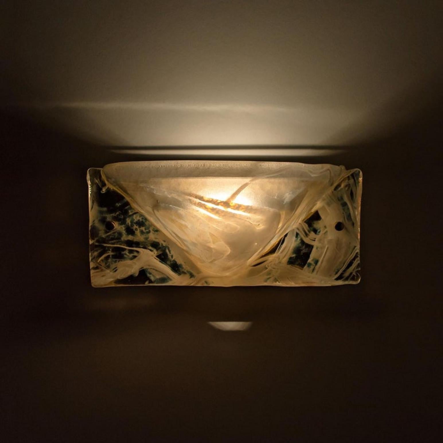 Paire d'appliques en laiton et verre de Murano, Hillebrand, 1975 en vente 1