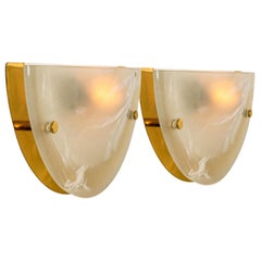 Coppia di applique in ottone e vetro di Murano, Hillebrand, 1975