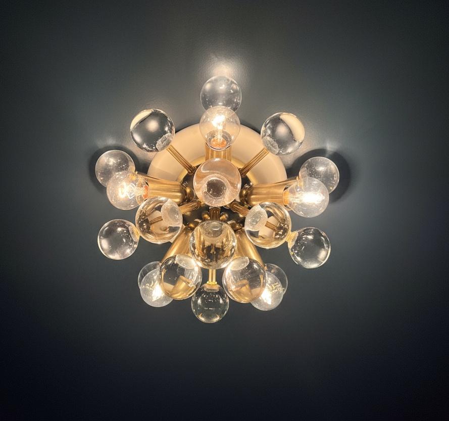 Pair of Murano brass sputnik wall sconces / ceiling lights For Sale 3