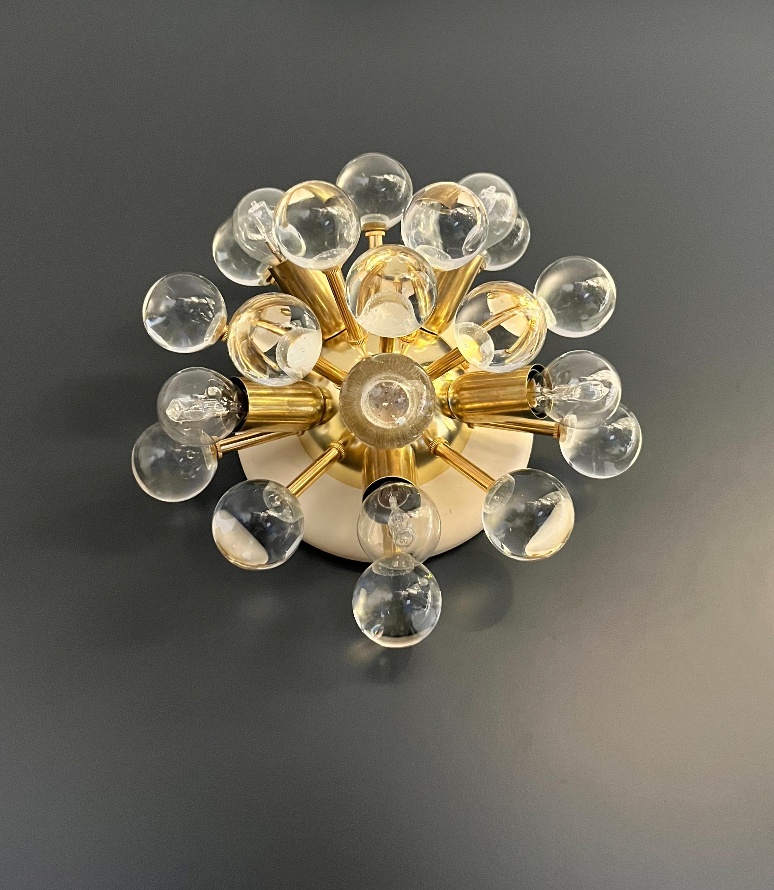 Italian Pair of Murano brass sputnik wall sconces / ceiling lights For Sale
