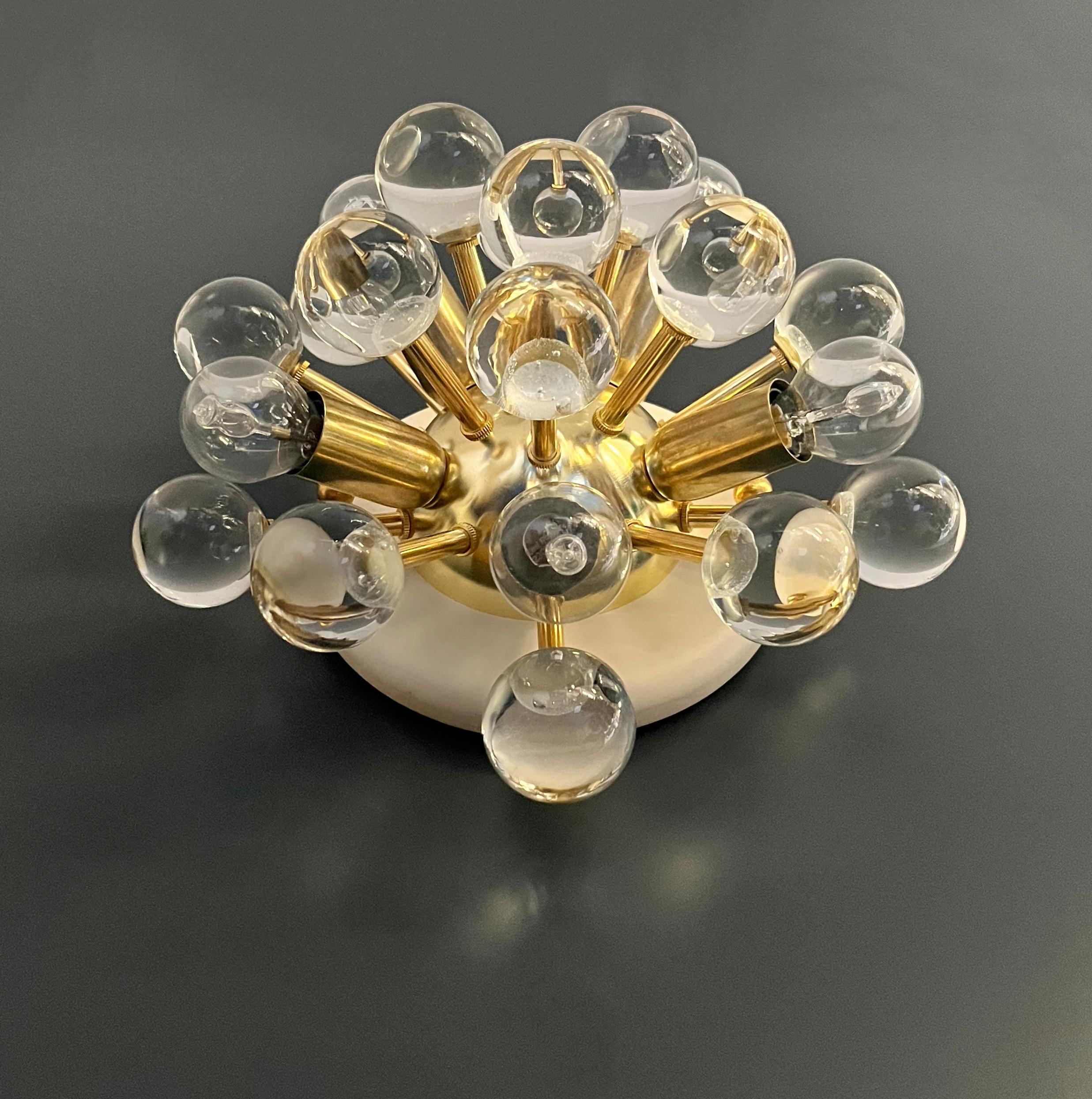 Galvanized Pair of Murano brass sputnik wall sconces / ceiling lights For Sale