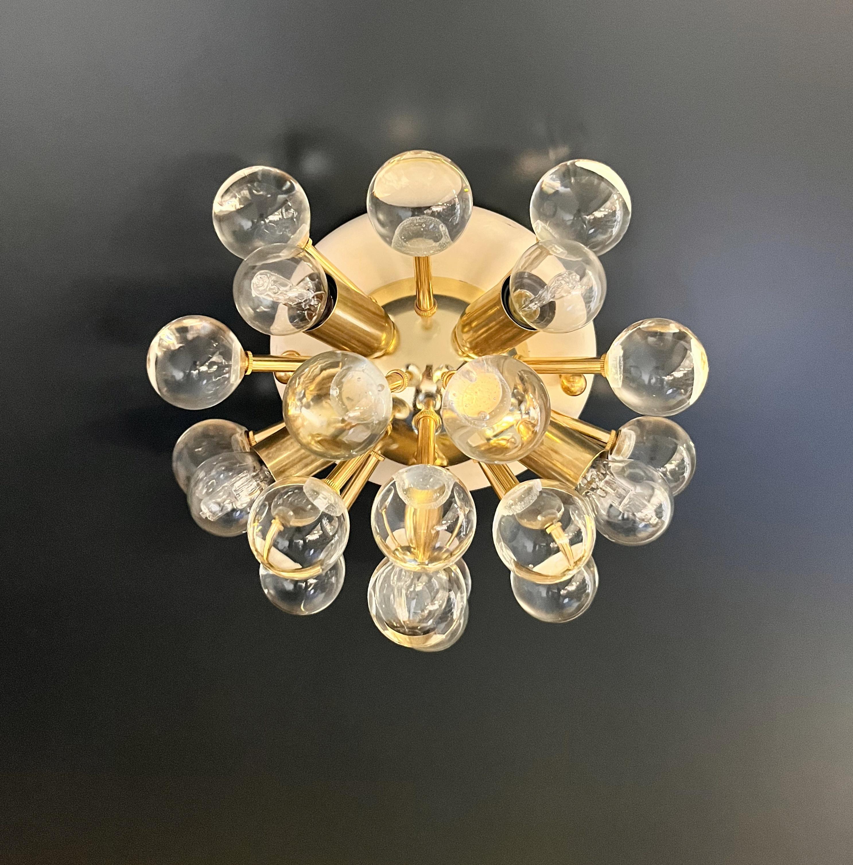 Pair of Murano brass sputnik wall sconces / ceiling lights In Good Condition For Sale In Gaiarine Frazione Francenigo (TV), IT