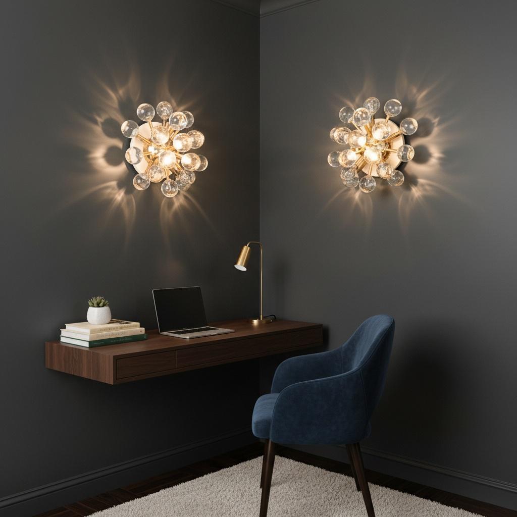 Art Glass Pair of Murano brass sputnik wall sconces / ceiling lights For Sale