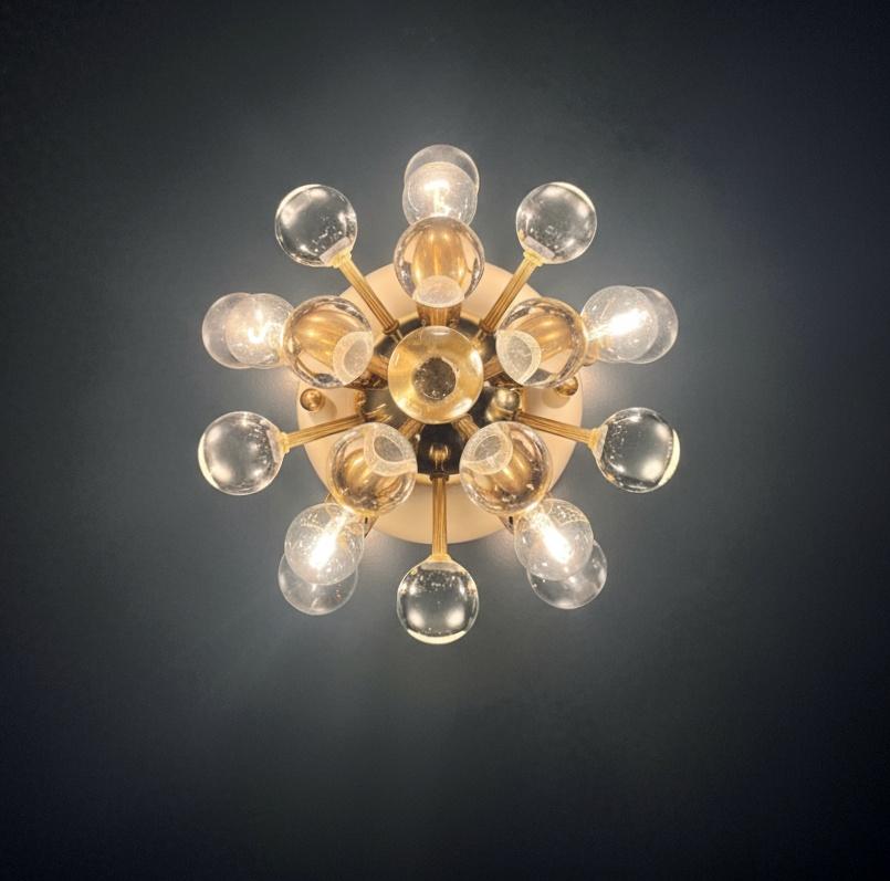 Pair of Murano brass sputnik wall sconces / ceiling lights For Sale 1