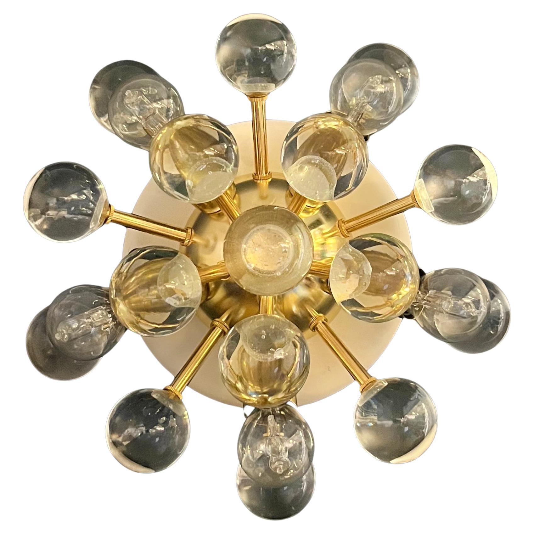 Pair of Murano brass sputnik wall sconces / ceiling lights For Sale