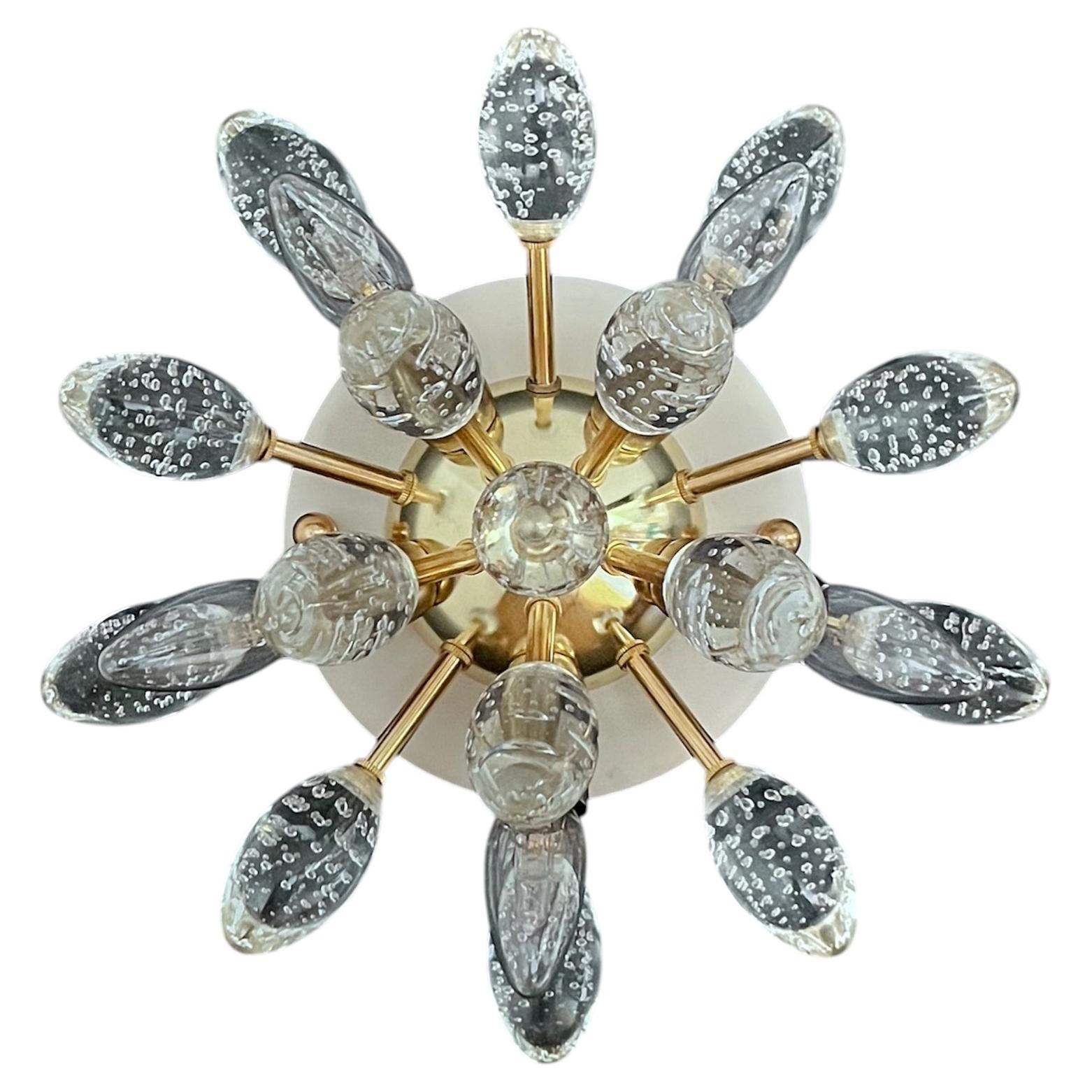 Pair of Murano brass sputnik wall sconces / ceiling lights For Sale
