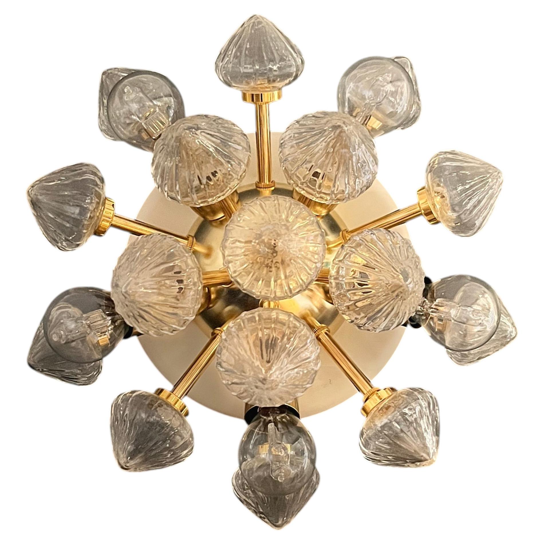Pair of Murano brass sputnik wall sconces / ceiling lights
