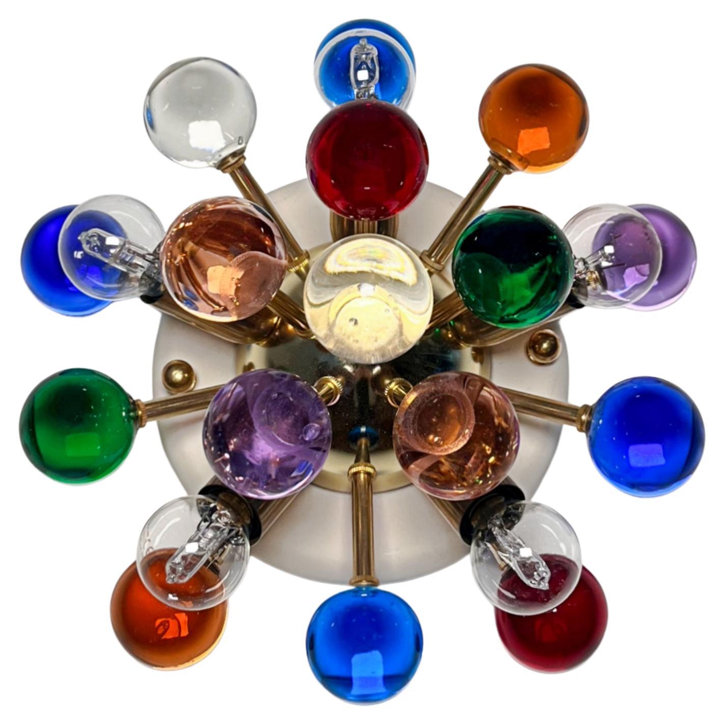 Paire d
appliques / plafonniers spoutniks en laiton de Murano -verres multicolores