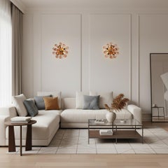 Pair of Murano brass sputnik wall sconces / ceiling lights - pink glasses