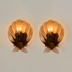 Pair of Murano bronze glass scallop shell wall lights