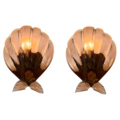 Pair of Murano bronze glass scallop shell wall lights