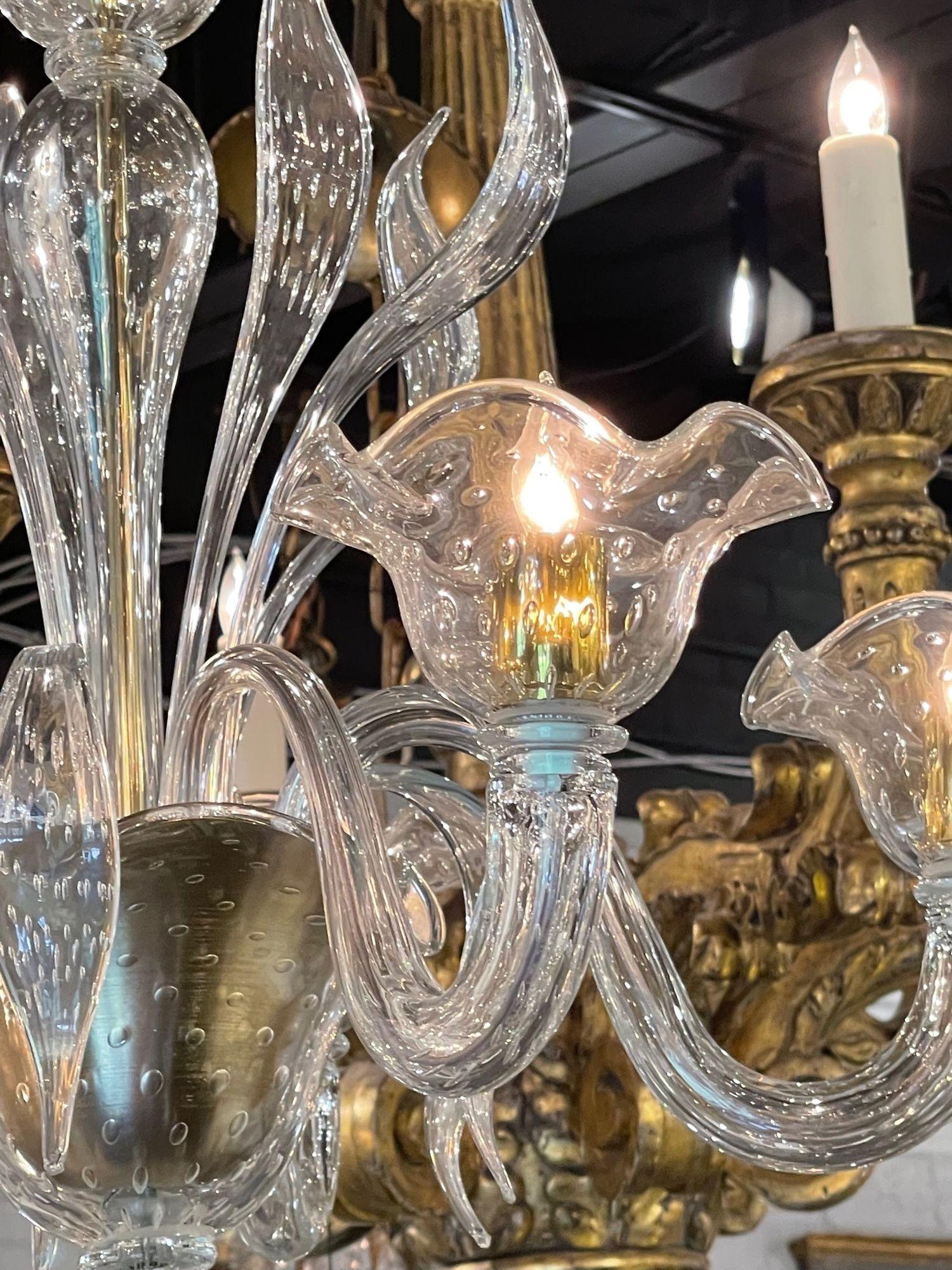 Contemporary Pair of Murano Bubble Glass Chandeliers For Sale