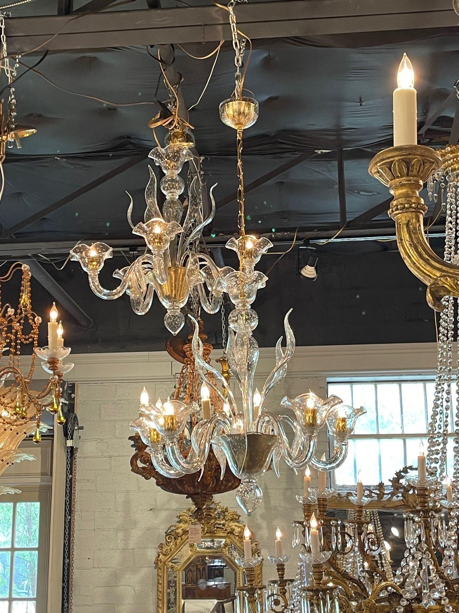 Pair of Murano Bubble Glass Chandeliers For Sale 1