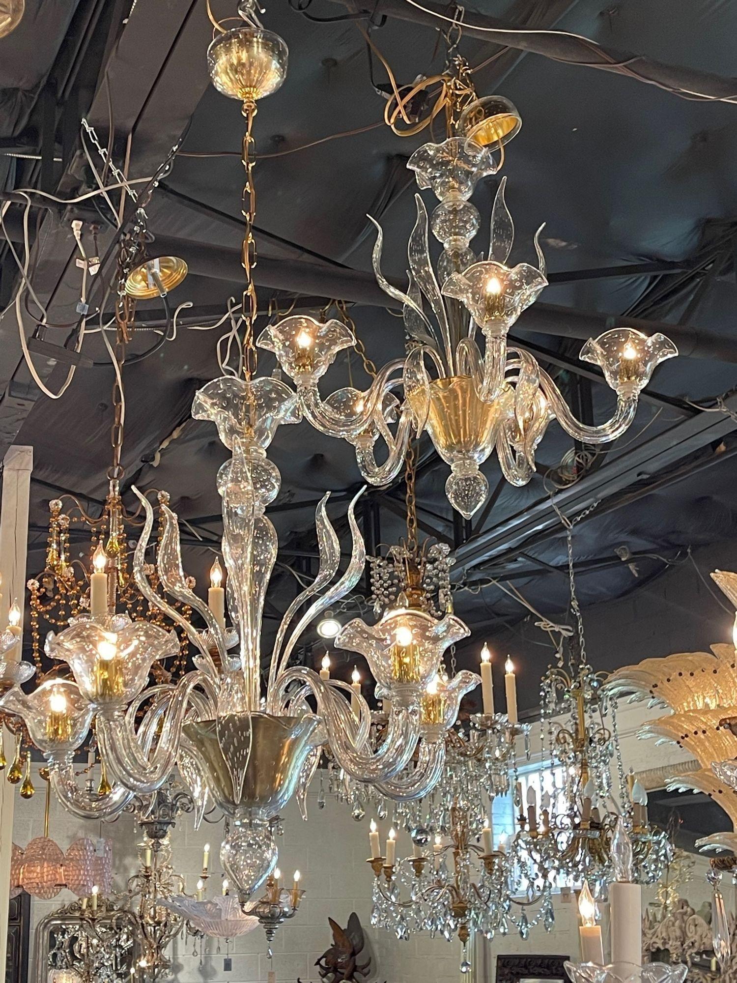 Pair of Murano Bubble Glass Chandeliers For Sale 2
