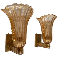 Paar Murano Bullicante Muranoglas und Messing Wandleuchter