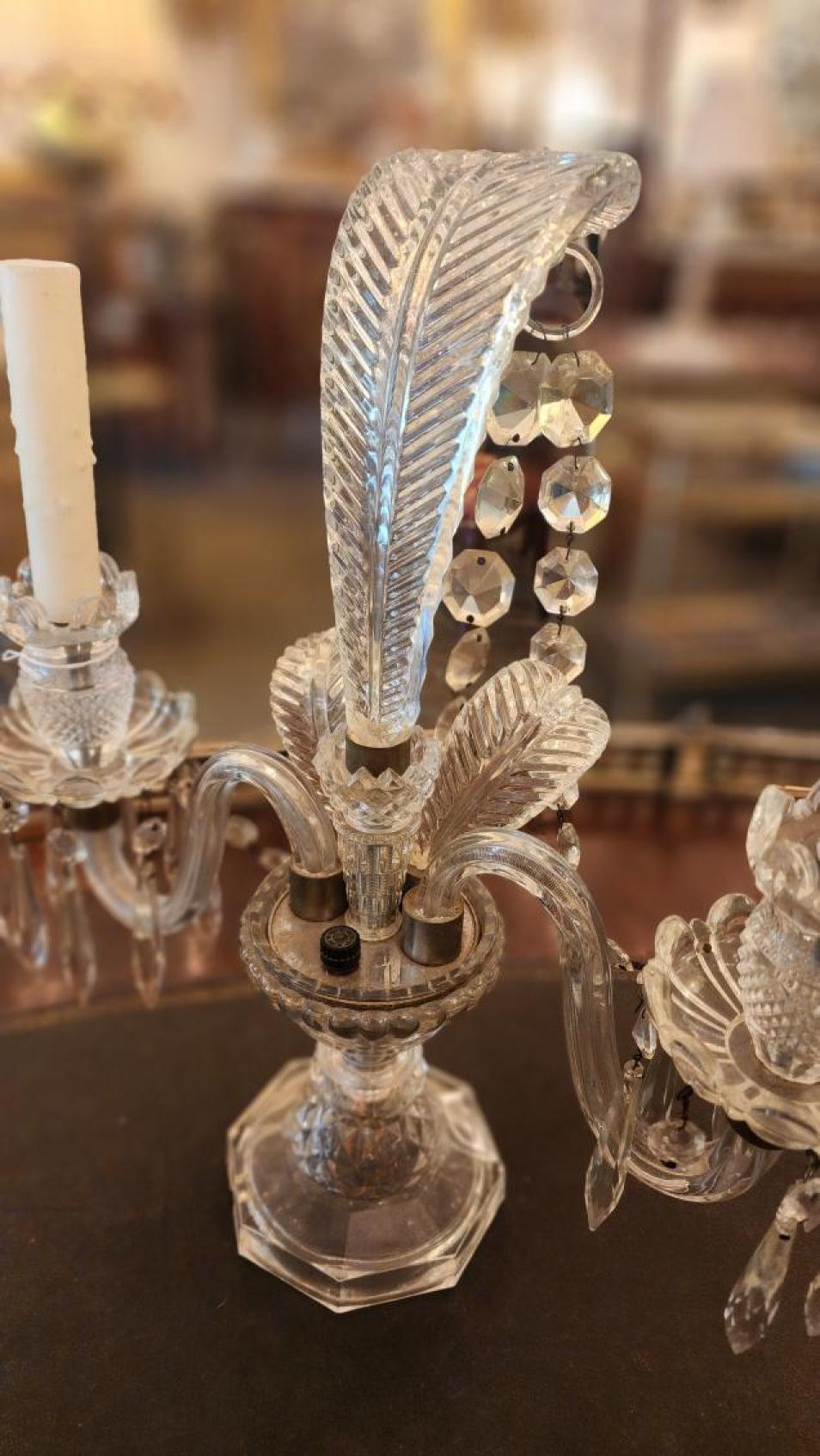 These glass Murano lamps feature an arching epergne, representing a feather topped with a ring supporting a 
