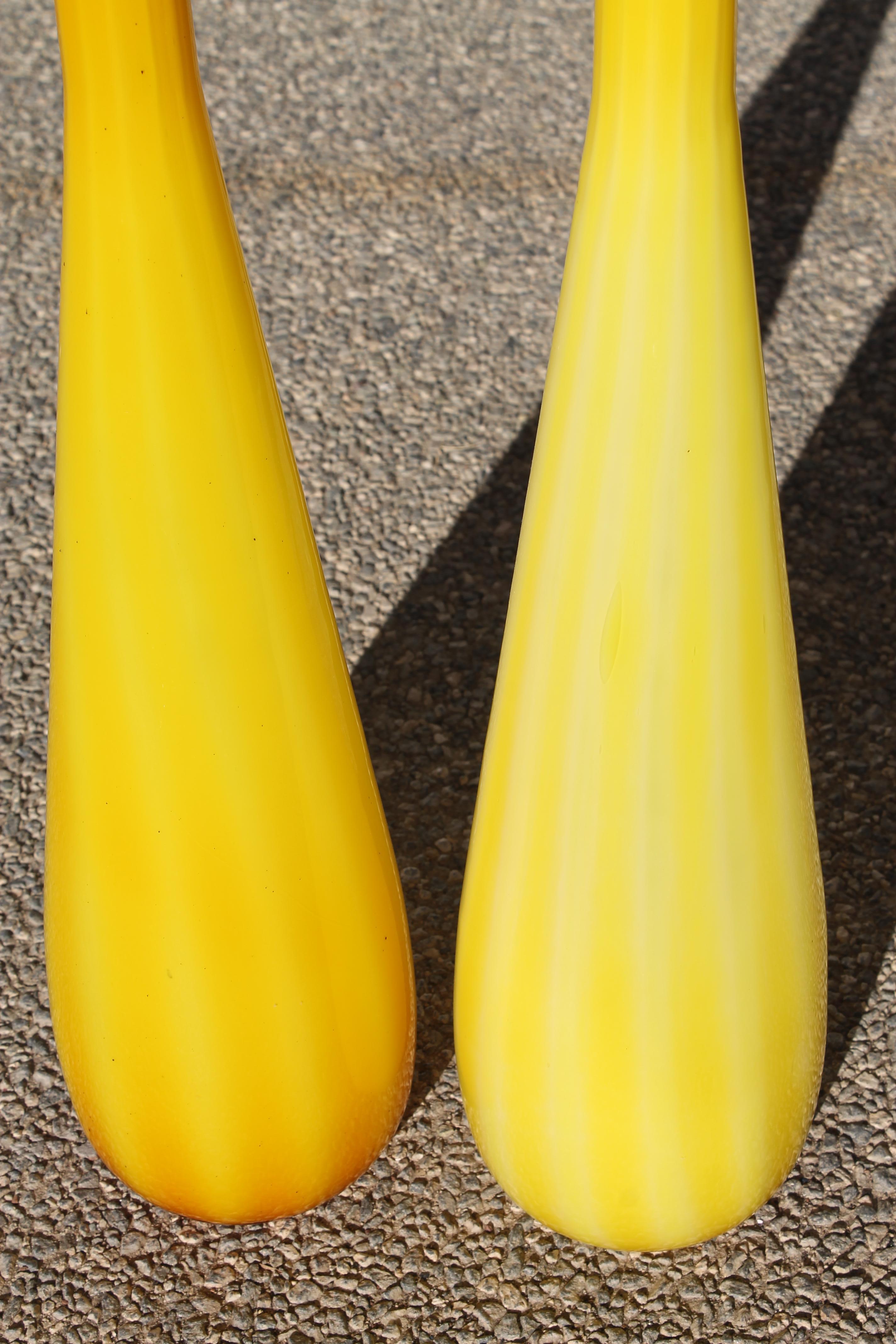Pair of Murano Cased Glass Yellow Vases In Good Condition For Sale In Palm Springs, CA
