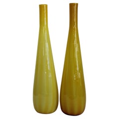 Vintage Pair of Murano Cased Glass Yellow Vases