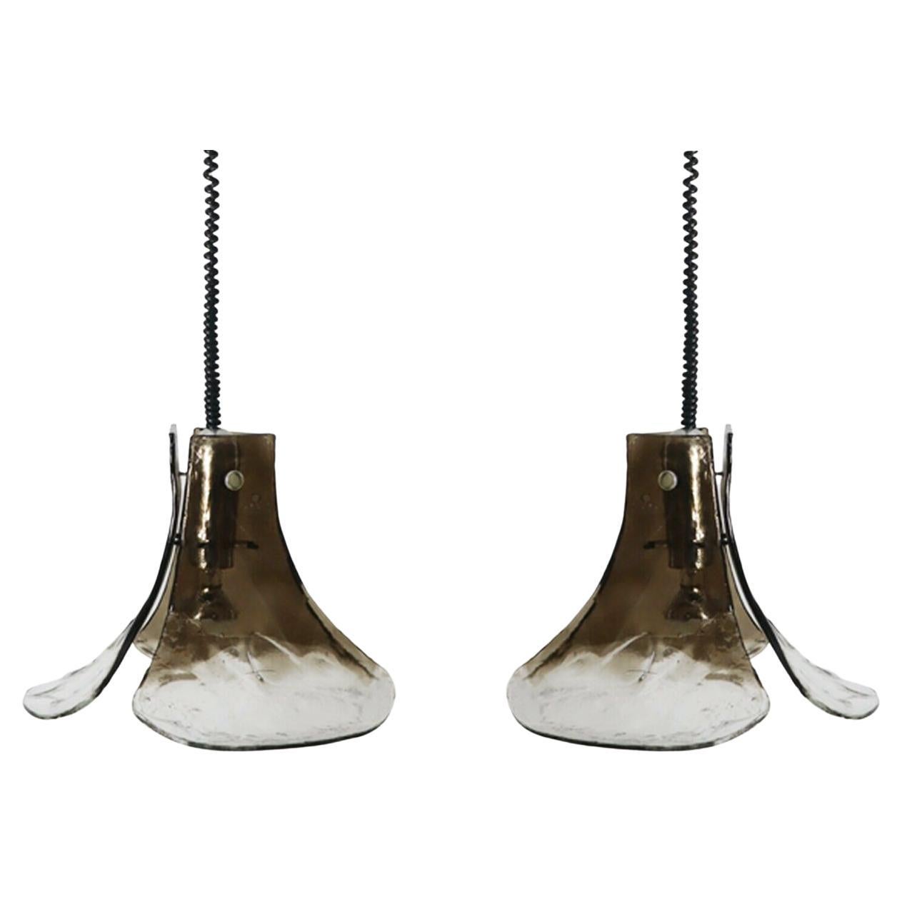 Pair of Murano Ceiling Lamps by Carlo Nason for Mazzega, Italy
