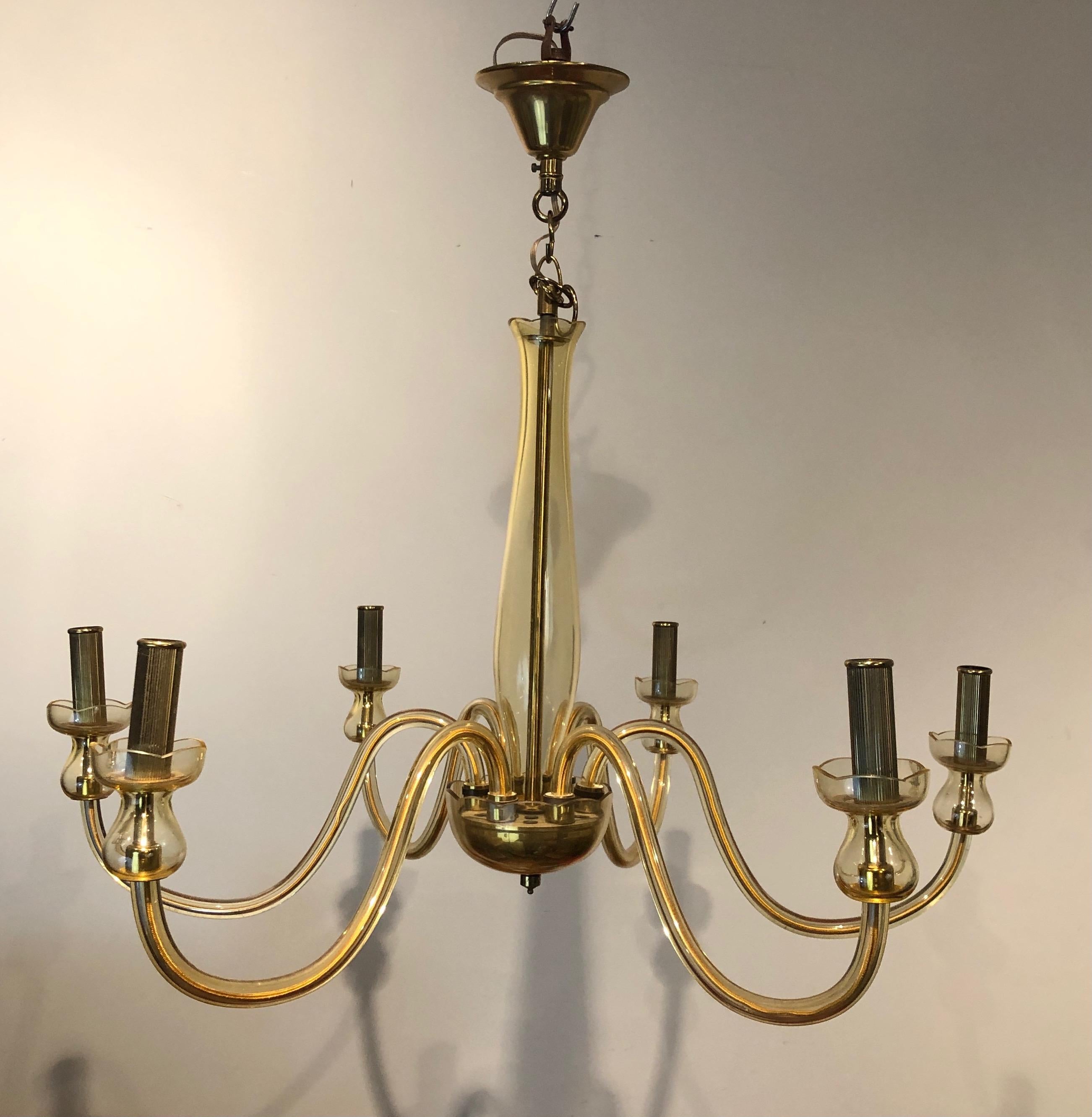 Pair of Murano champagne crystal chandeliers. Italian work. Circa 1970 In Good Condition For Sale In Marcq-en-Barœul, Hauts-de-France