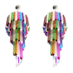 Pair of Murano Chandelier Multi-Color, 86 Quadriedri Prism, Mariangela Model