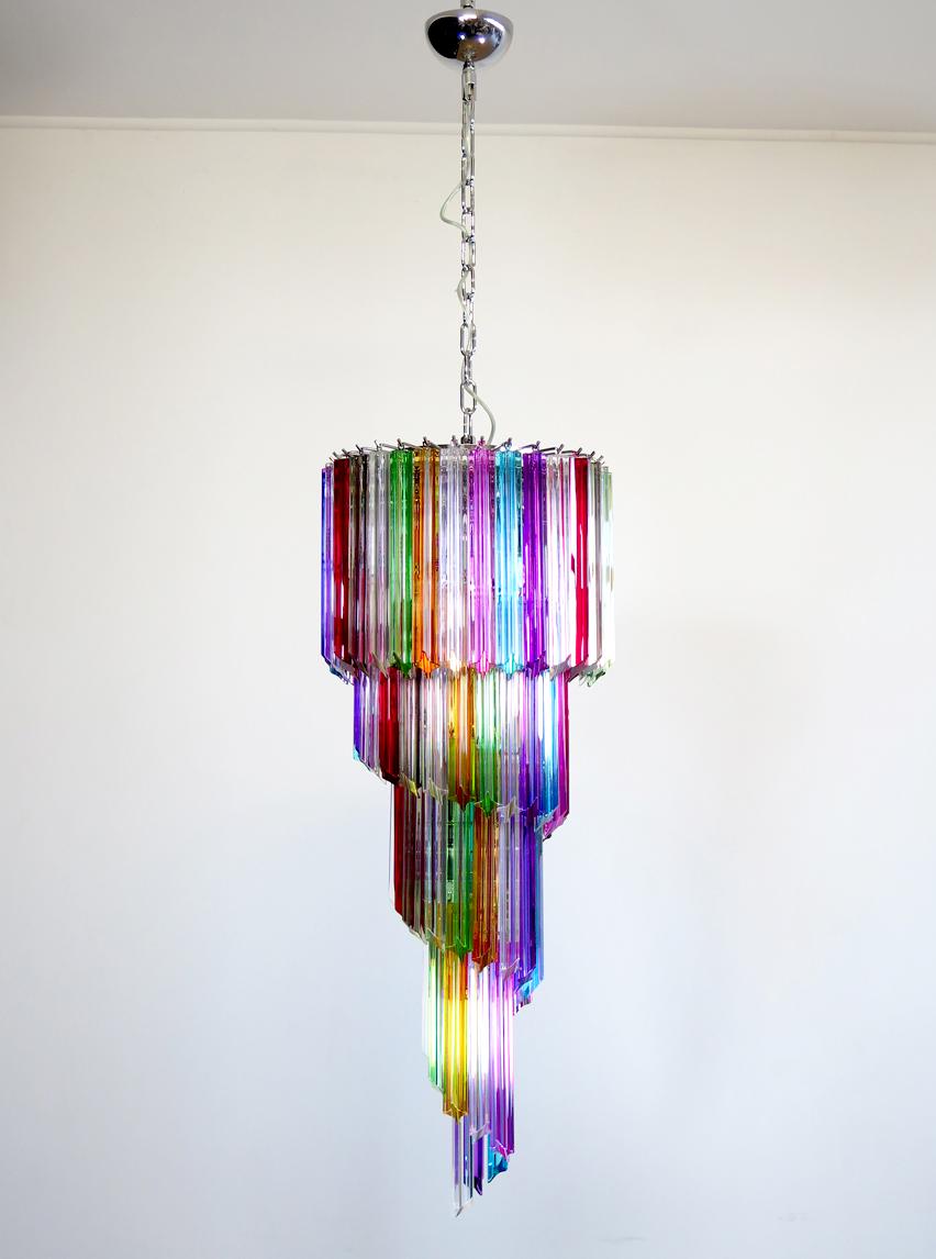 Mid-Century Modern Pair of Murano Chandelier Multi-Color, 86 Quadriedri Prism, Mariangela Model