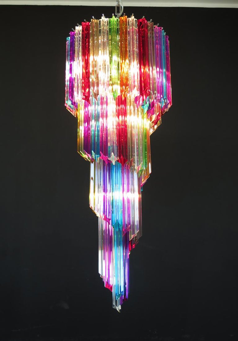 Glass Pair of Murano Chandelier Multi-Color, 86 Quadriedri Prism, Mariangela Model For Sale