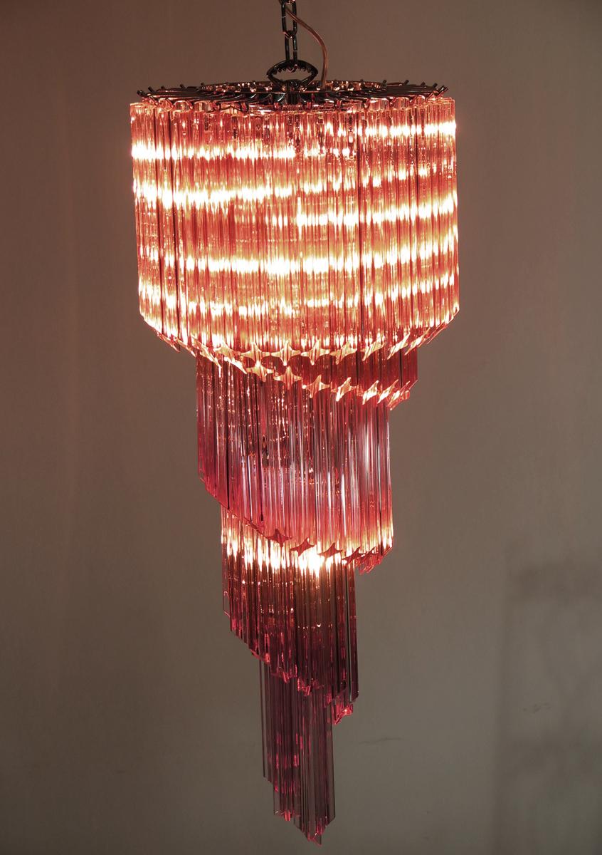 Metal Pair of Murano Chandeliers 86 Crystal Pink Prism, Murano For Sale