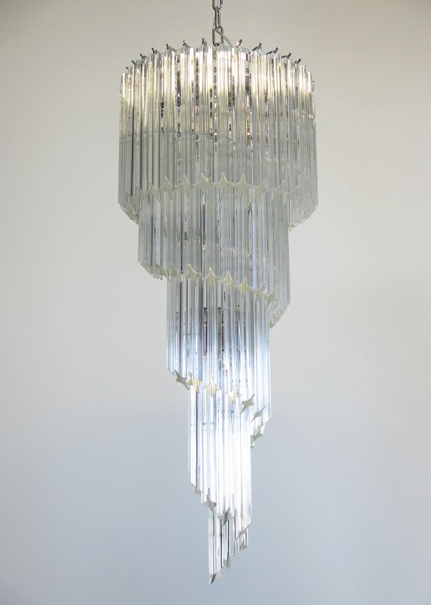 20th Century Pair of Murano Chandeliers 86 Crystal Transparent Prism, Murano