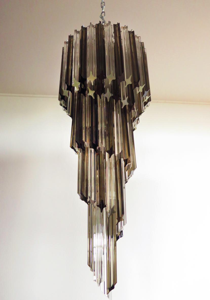 Pair of Murano Chandeliers 86 Trasparent and Smoked Quadriedri Prism, Murano In Excellent Condition For Sale In Budapest, HU