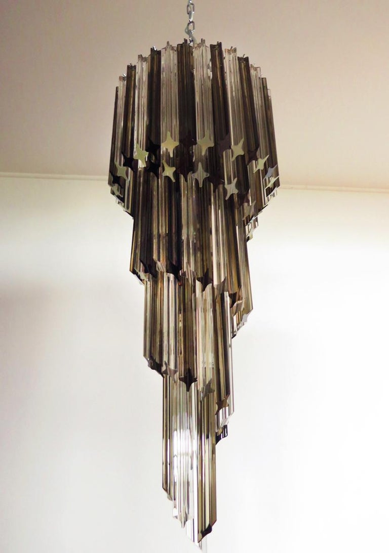 20th Century Pair of Murano Chandeliers 86 Trasparent and Smoked Quadriedri Prism, Murano For Sale