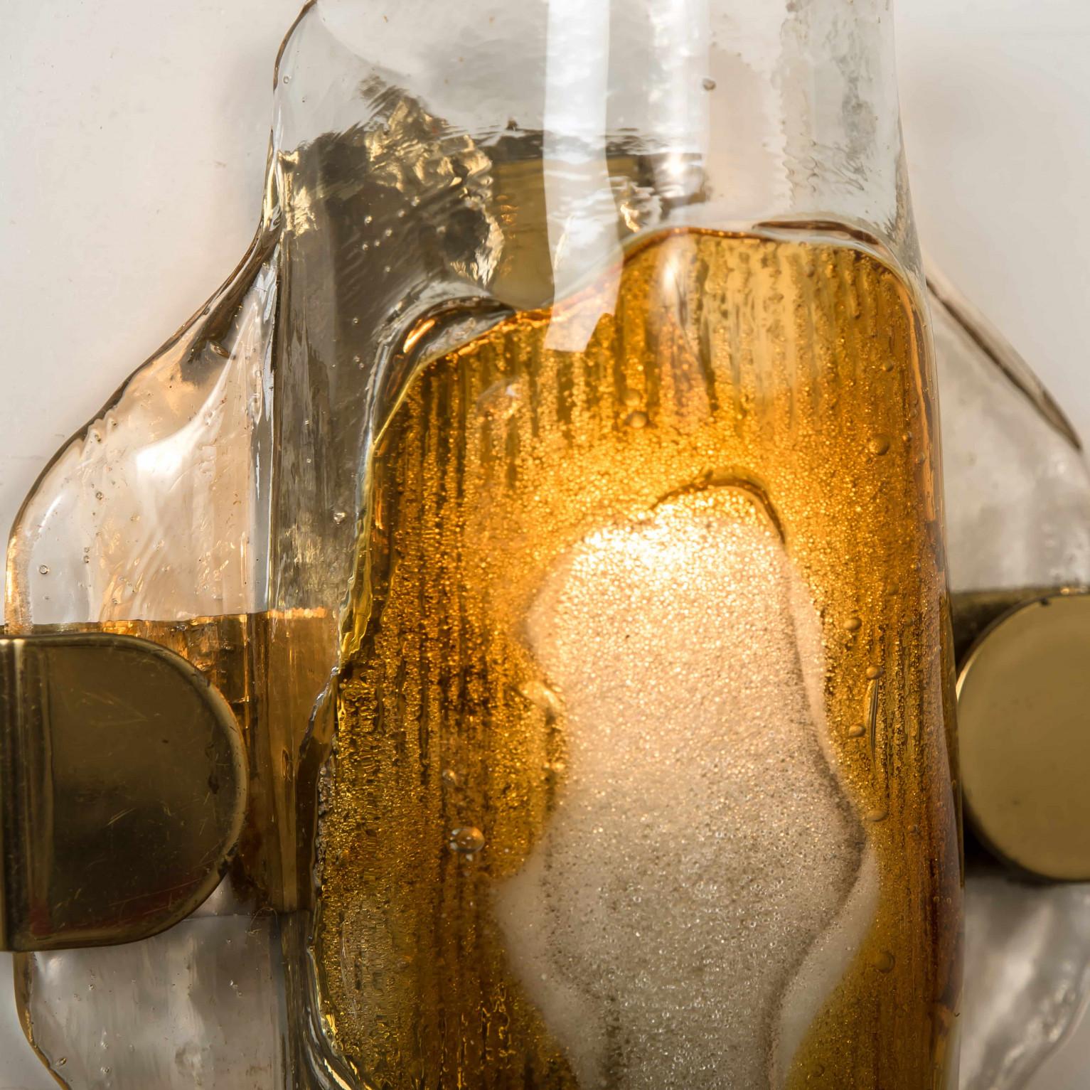 Pair of Murano Clear and Orange Glass Wall Lights, 1970s im Angebot 4