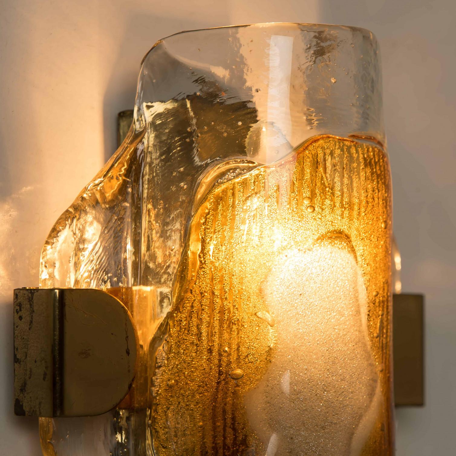 Pair of Murano Clear and Orange Glass Wall Lights, 1970s im Zustand „Gut“ im Angebot in Rijssen, NL