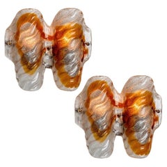 Paar Wandleuchten aus Murano-Klar- und Orangeglas, 1970er Jahre