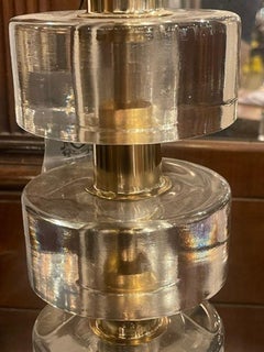 Pair of Murano Clear Glass and Brass Disc Lamps