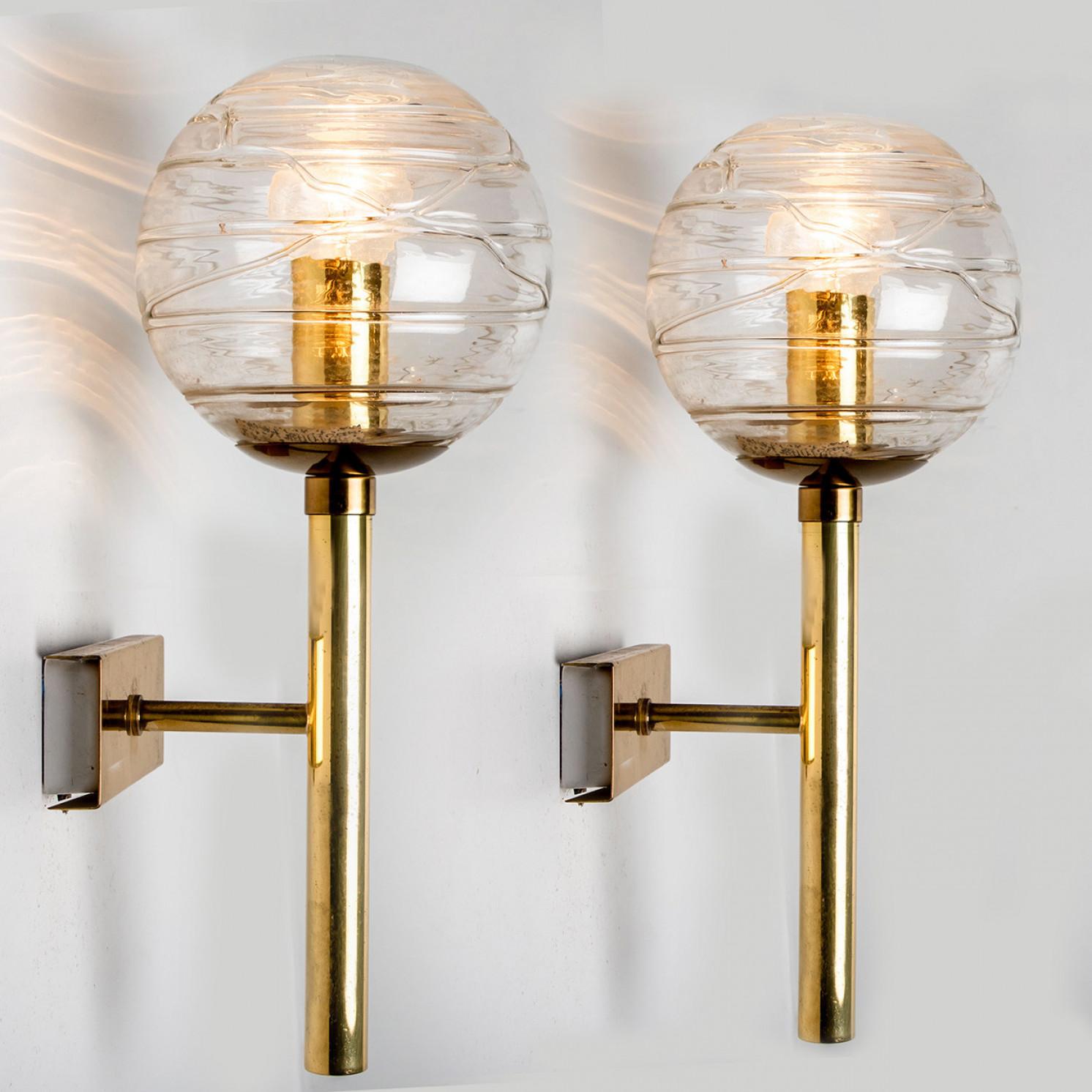 Pair of Murano Clear Glass and Brass Wall Lights by Doria Leuchten, 1960s For Sale 3